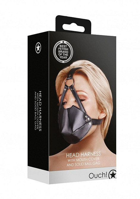 Маска-кляп Head Harness with Mouth Cover and Solid Ball Gag - Black Sex Aura Киев - изображение 1