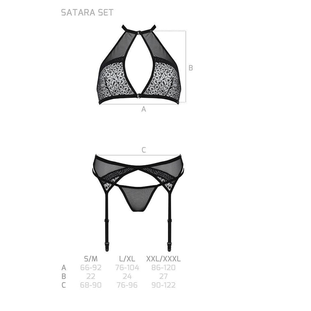 Комплект білизни Passion SATARA SET L/XL black, топ, пояс для панчіх, стрінги Sex Aura Київ - фото 5