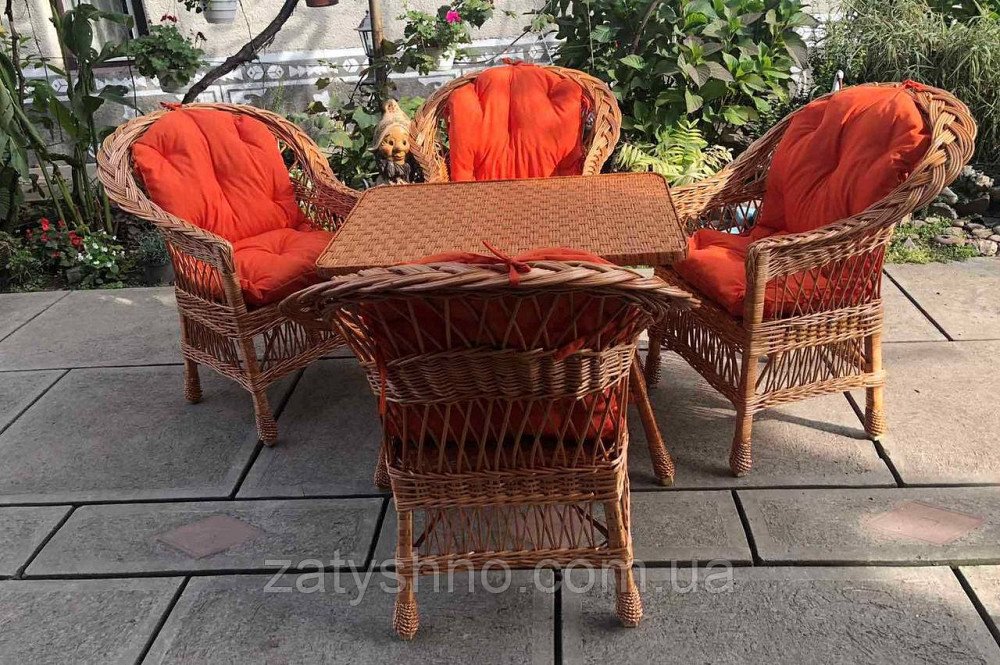 Плетені меблі з кораловими накидками | Меблі з лози плетені | меблі з лози Київ - фото 2