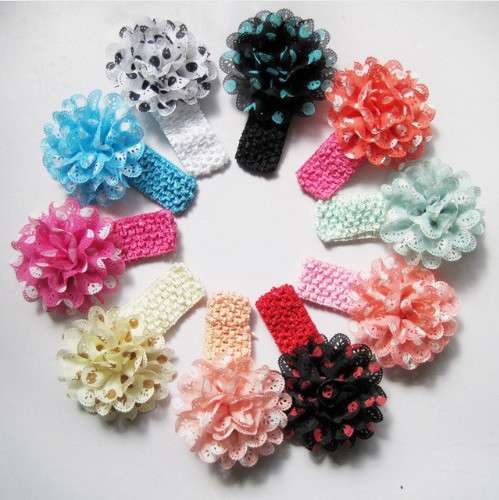 Пов'язка дитяча в горошок чорна - окружність 26-44см, квітка 10см Київ - фото 2