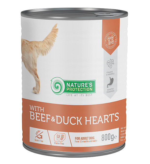 Nature's Protection Adult Beef & Duck Hearts Вологий корм для собак з яловичиною і качиним серцем, 800 г Київ - фото 1