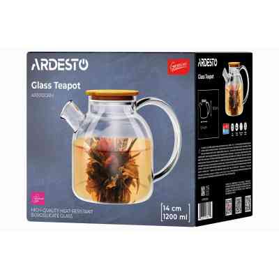 Заварник Ardesto Gemini боросилікатне скло бамбук прозорий 1200мл (AR3012GBM) Винница