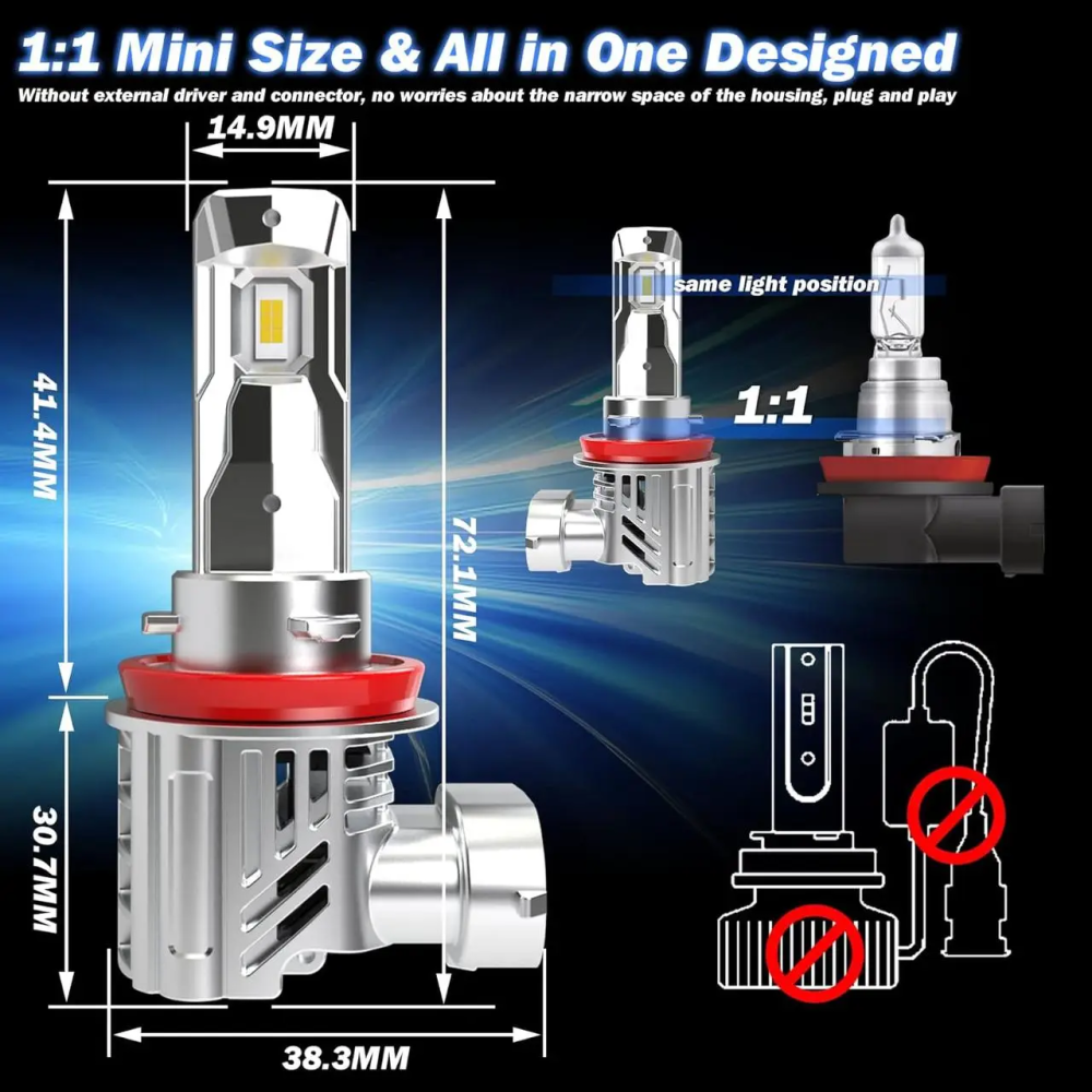 Світлодіодна лампа для фар Cenmoll H11, 90 Вт 18000LM 500% Яскравість 360-градусна підсвітка H8 H9 H11 Київ - фото 5