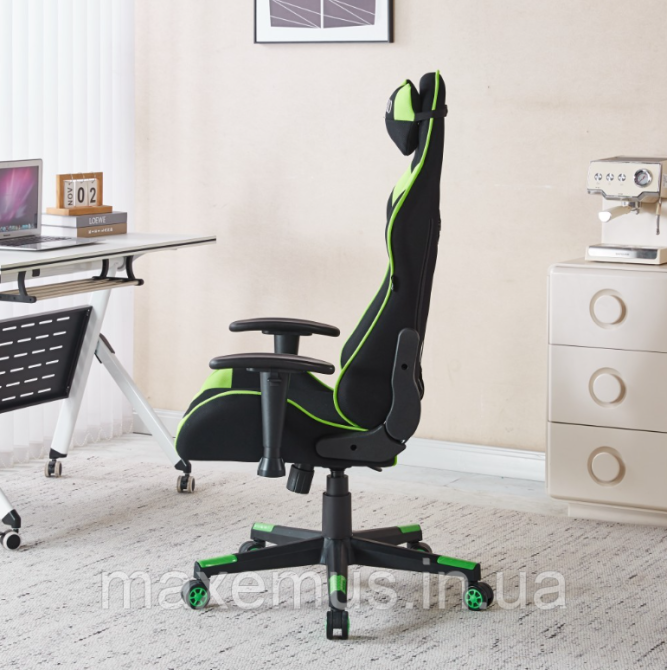 Компьютерное кресло для геймера из ткани с регулировкой подлокотников кресло геймерское B-142 черно-зеленое Мостиска - изображение 4