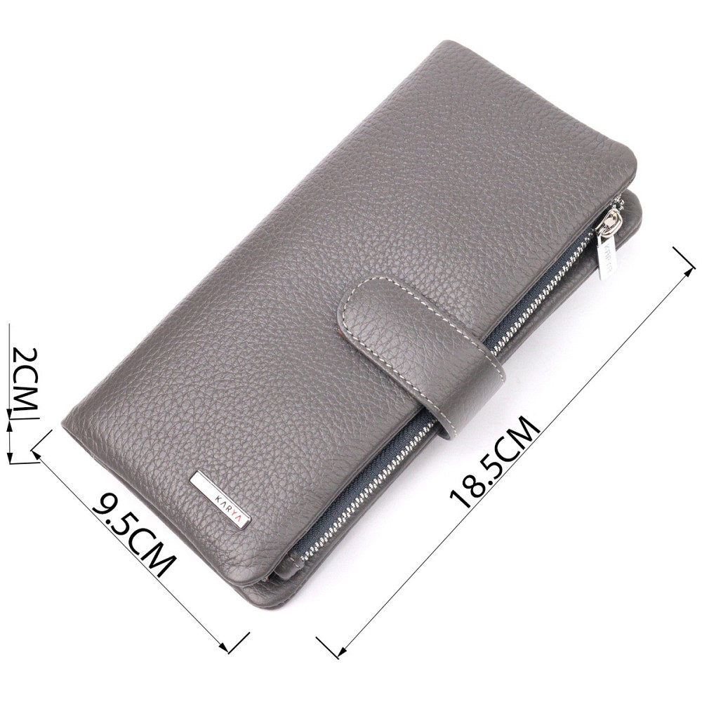 Вертикальное женское портмоне из натуральной кожи Серый (KARYA) Киев - изображение 7