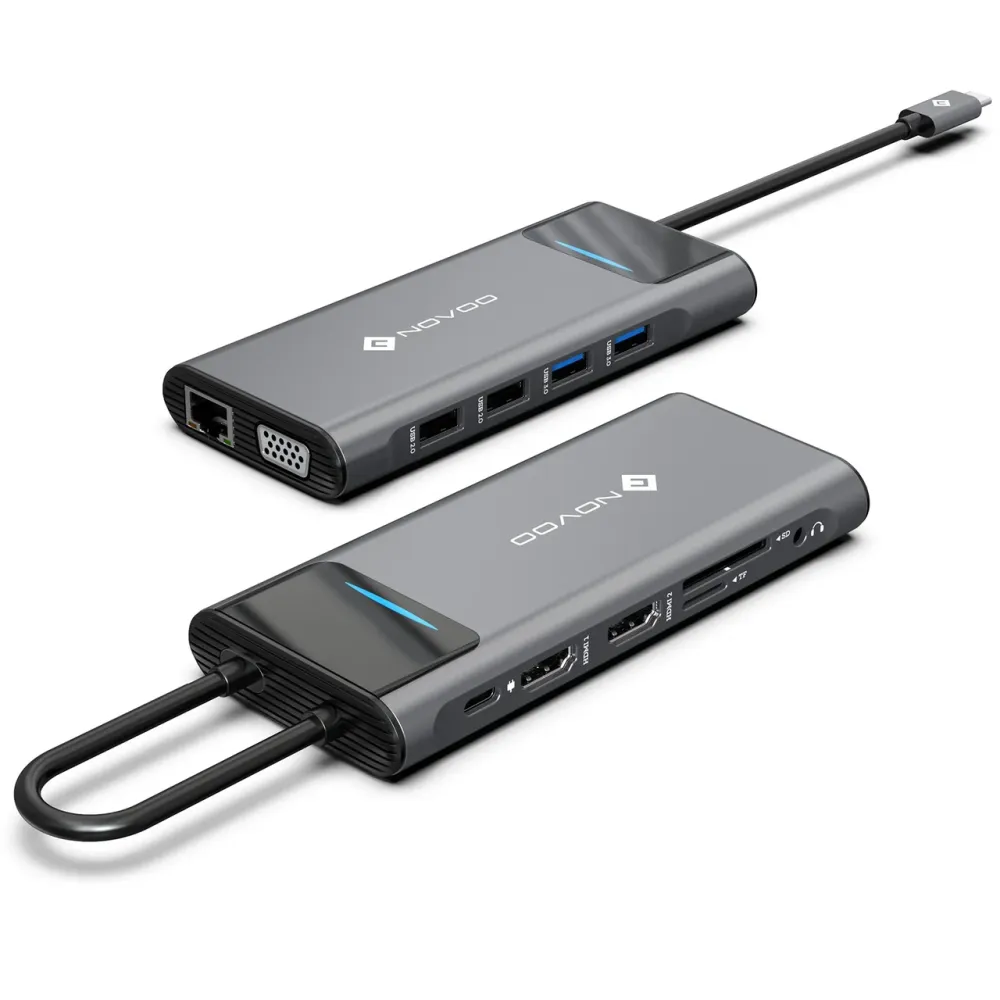 Док-станция NOVOO 12in1 ProUSB C, многопортовая, 4K, HDMI, VGA, Ethernet 1000 Мбит/с, зарядка PD 100 Вт, 3 USB 3.0, слоты SD/TF Th Киев - изображение 1