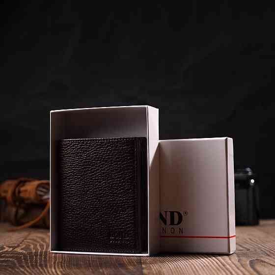 Компактний чоловічий гаманець із натуральної зернистої шкіри без застібки Коричневий (BOND) Київ