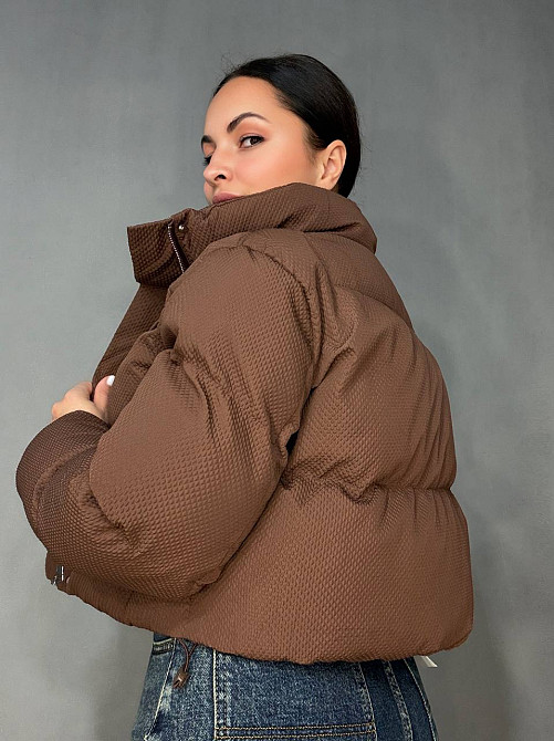 Куртка женская Fashion 3072 вафельная короткая с воротником-стойкой коричневая, коричневый, M Киев - изображение 10