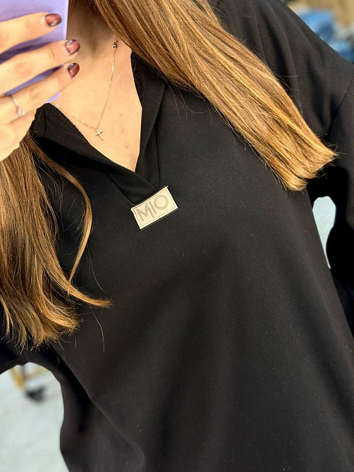 Жіноче тепле худі з вирізом котоновий трикотаж на хутрі Чорний, 46/48 Одеса - фото 3