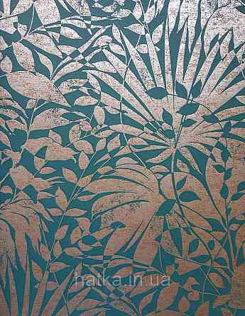 Шпалери вінілові на флізеліні AS creation TheBos 0.53х10 листя папороті монстери банан золотисте на зеленому Київ