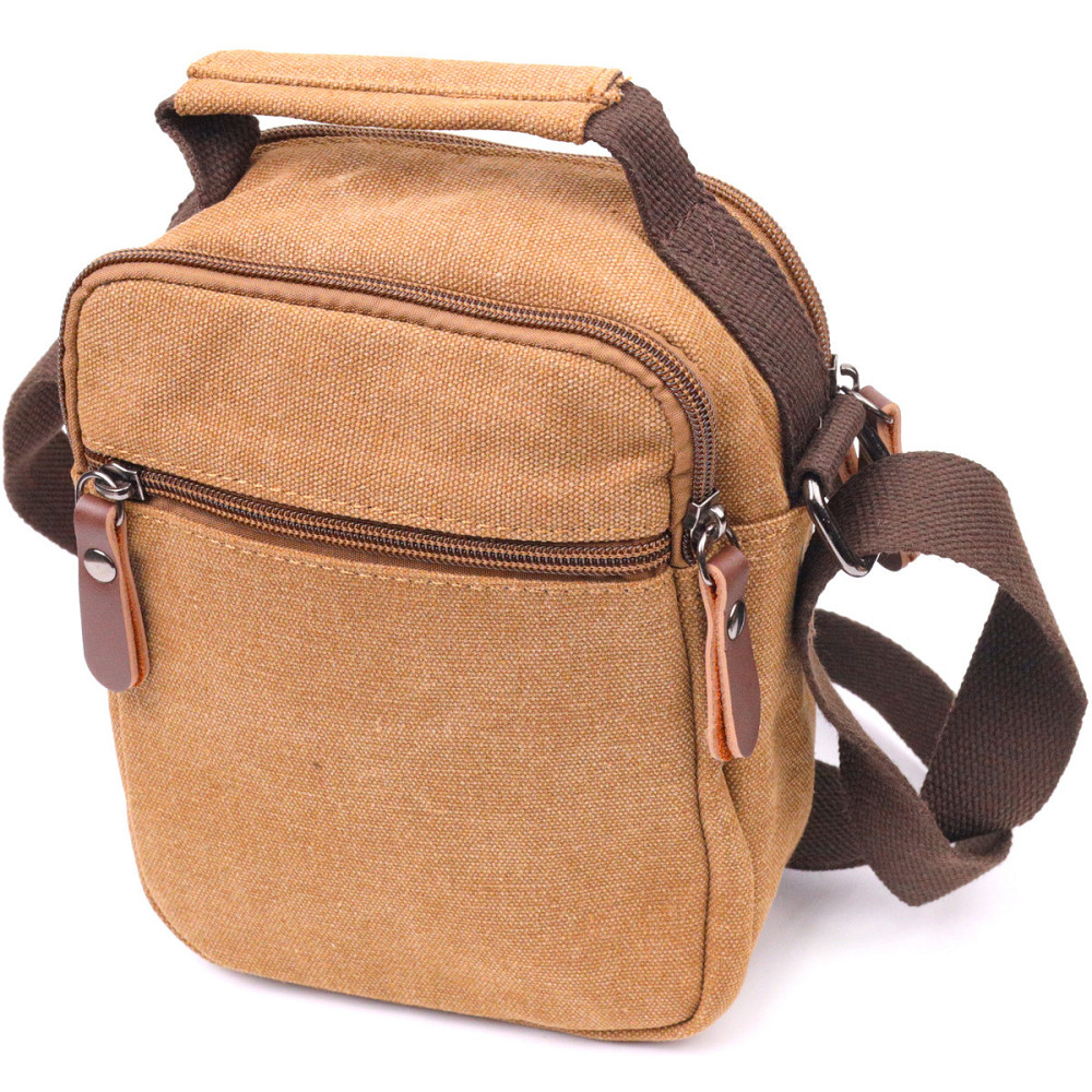 Стильная мужская сумка из плотного текстиля Коричневая (Vintage) Киев - изображение 6