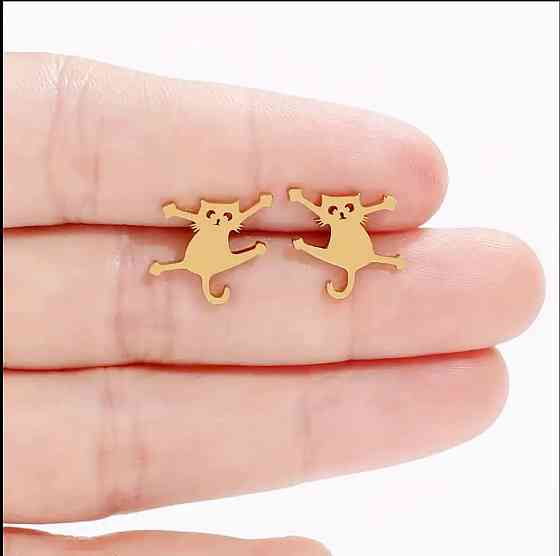 Серьги-гвоздики «Весёлые котики» – мини украшения из нержавеющей стали Киев