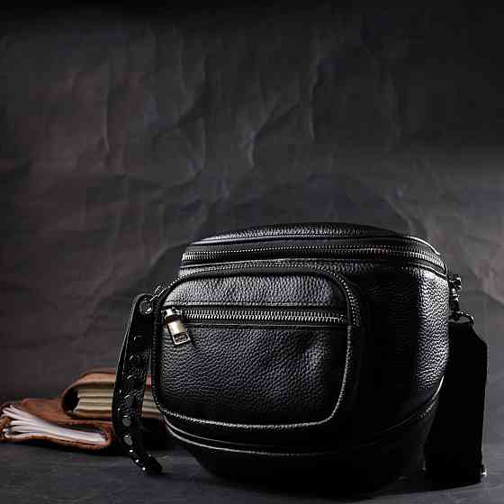 Сумка для жінок з декором у вигляді кнопок із натуральної шкіри Чорна (Vintage) Київ