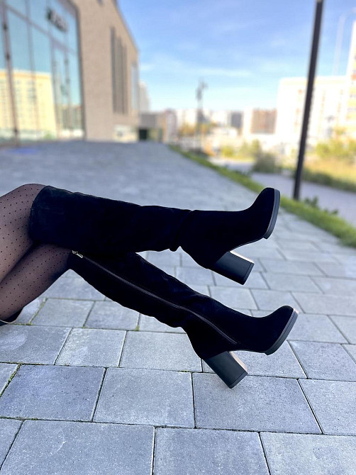 Valiente Чоботи жіночі VALIENTE чорні замша натуральна висота 41см обхват 35-38см каблук 8см (2 Коломия - фото 6