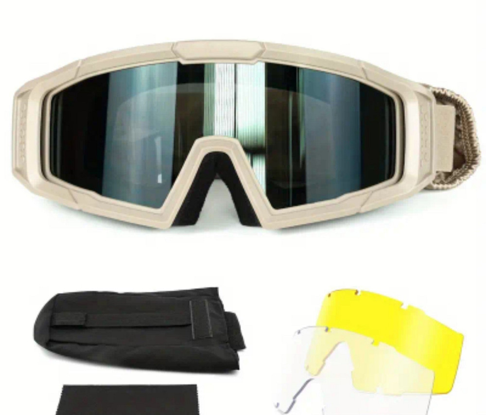 Очки тактические армейские танкист на резинке 3 сменных стекла койот Одесса - изображение 10