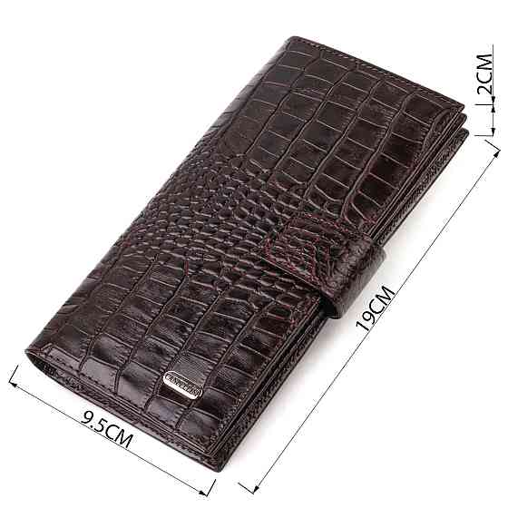 Містке вертикальне чоловіче портмоне з натуральної фактурної шкіри з тисненням під крокодила CANPELLINI 21720 Коричневе Київ