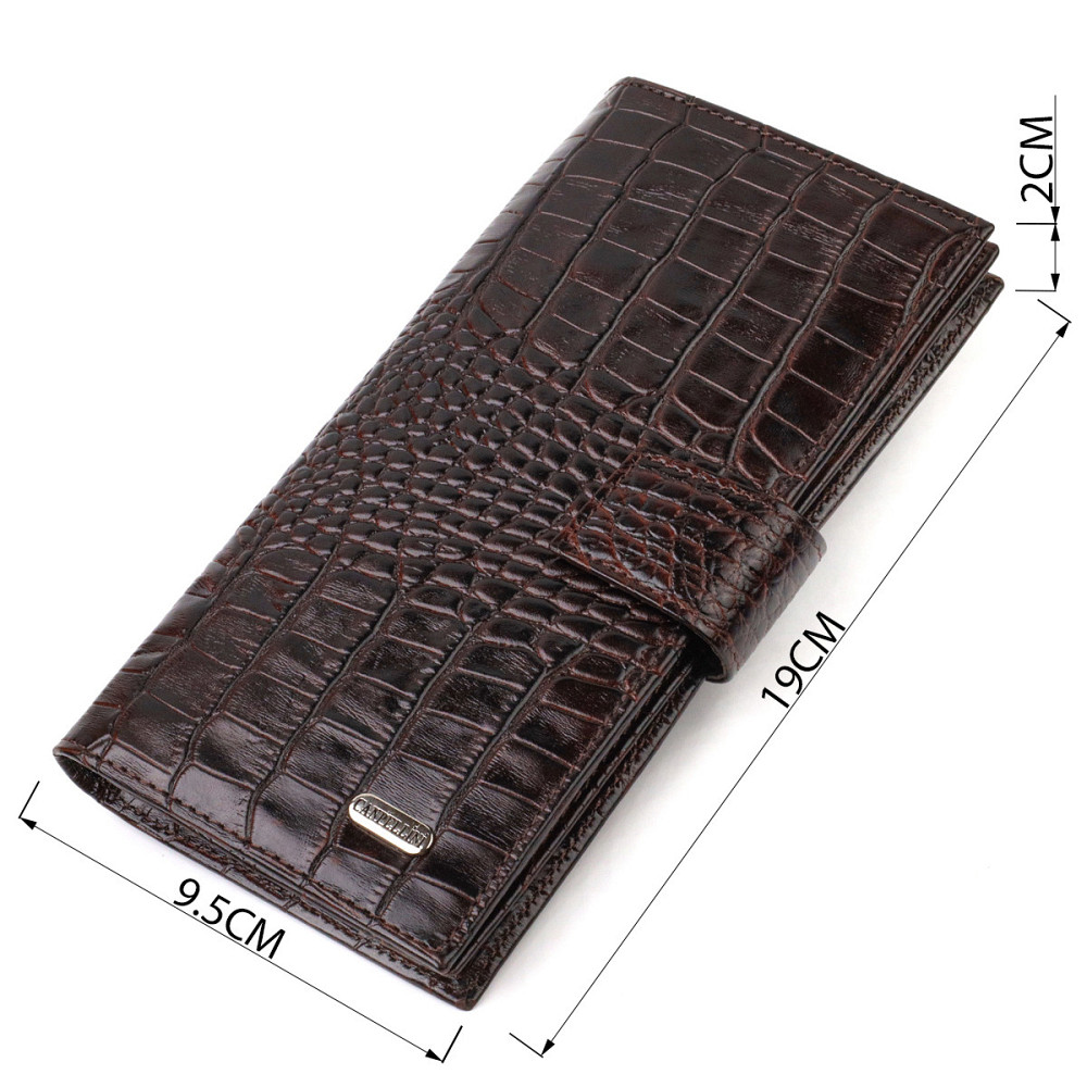 Містке вертикальне чоловіче портмоне з натуральної фактурної шкіри з тисненням під крокодила CANPELLINI 21720 Коричневе Київ - фото 3