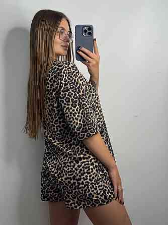 Женский летний костюм из штапель-шёлка в ярком принте Леопард XS-S Харьков