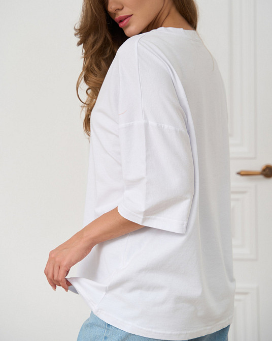 Футболка жіноча оверсайз кругла горло Nicoletta — Біла L Київ - фото 9