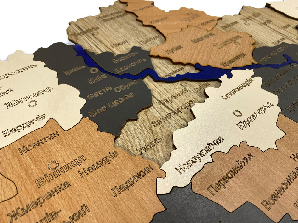 Мапа України з натурального дерева на стіну 74х50 см, велика карта України Кам'янець-Подільський - фото 4