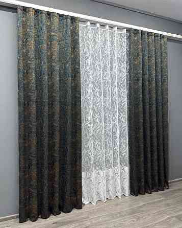 Комплект штор VR-Textil Жакард Fantasy 150х270 2шт і Тюль 500х270 1634ш-1783т Синій з білим 71-049/4 Київ