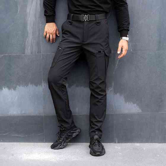 Штани карго чоловічі весняні з кишенями чорні Pobedov Static Київ