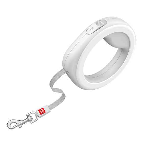 Поводок-рулетка для собак WAUDOG R-leash, круглая, XS-M, до 40 кг, 2,9 м, светоотражающая лента белый Киев