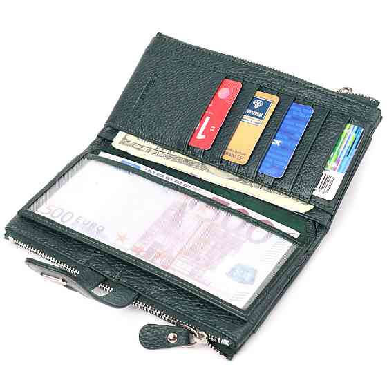 Місткий гаманець з натуральної зернистої шкіри CANPELLINI 21633 Зелений Київ