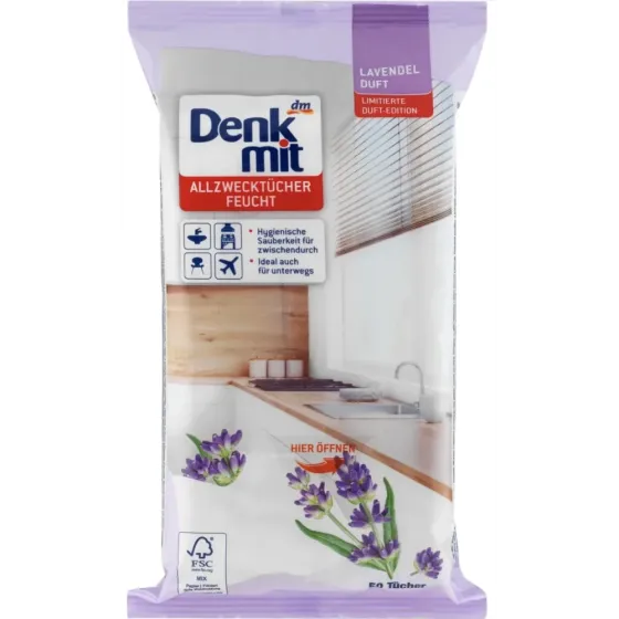 Вологі серветки для прибирання Denkmit Allzwecktücher Feucht Lavendel Duft, 50 шт. Львів