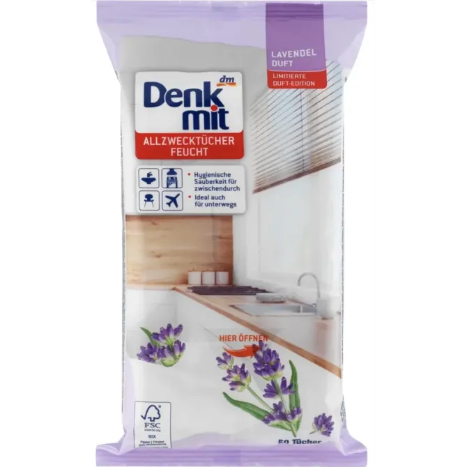 Вологі серветки для прибирання Denkmit Allzwecktücher Feucht Lavendel Duft, 50 шт. Львів - фото 1