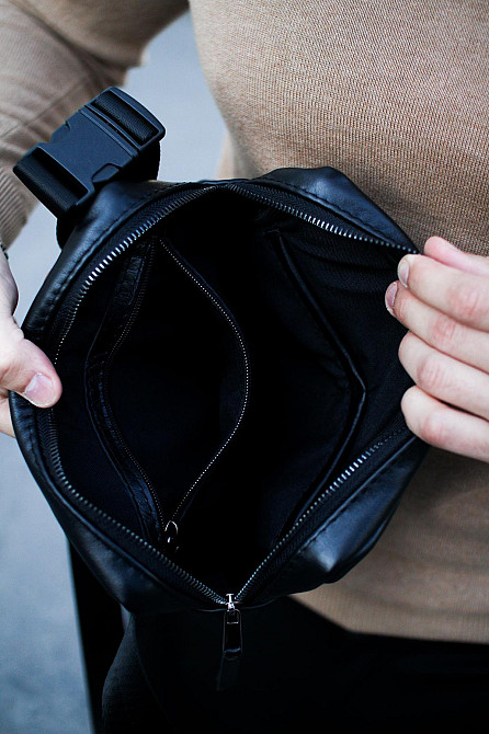 Кроссбоді, бананка із натуральної гладкої шкіри, шкіряна сумка на пояс SKILL (Чорна) Суми - фото 10
