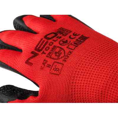 Защитные перчатки Neo Tools комплект 12шт, полиэстер с латексным покрытием, р.8, красно-черный (97-645-8) Винница