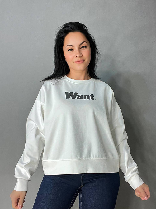 Світшот жіночий U S 293 широкий оверсайз трикотаж напис WANT, білий, one size Київ - фото 20