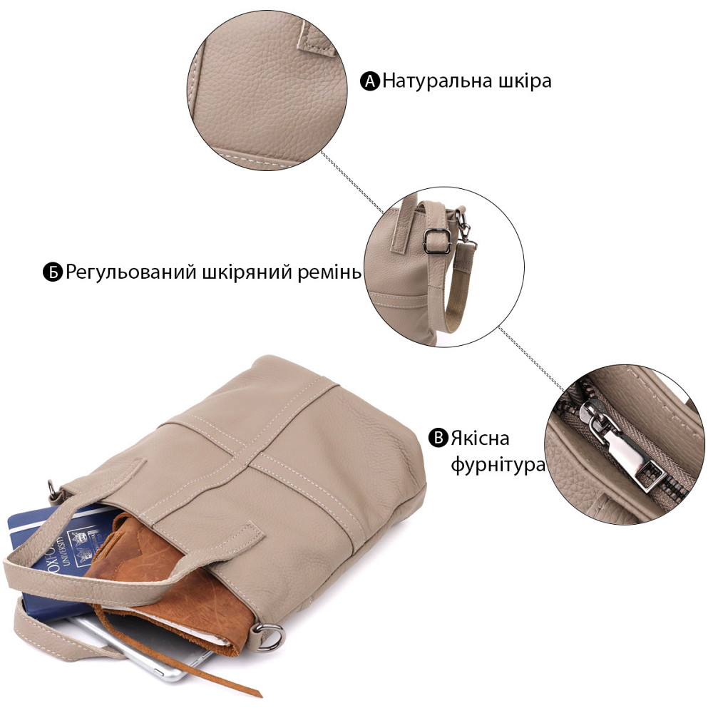 Зручна сумка жіноча з ручками з натуральної шкіри Vintage 22996 Сірий Київ - фото 4