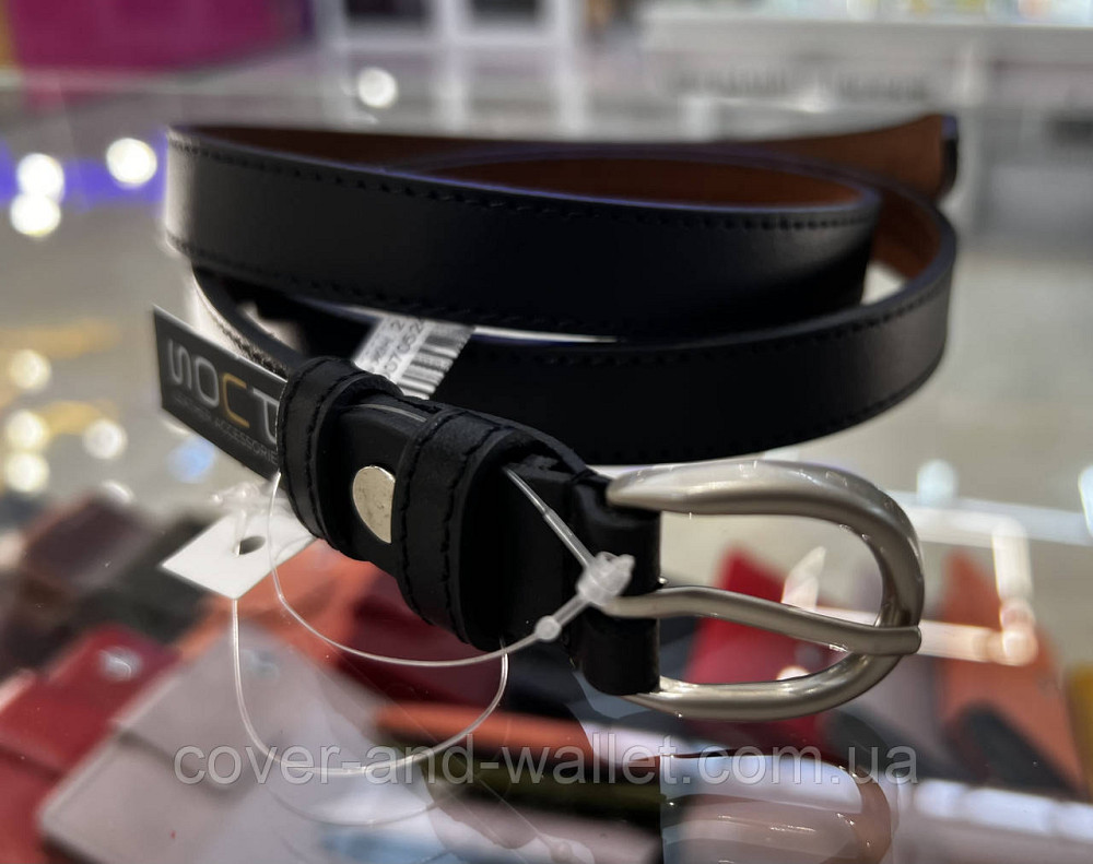 Тонкий кожаный женский ремень черного цвета 20 мм Puos Киев - изображение 10