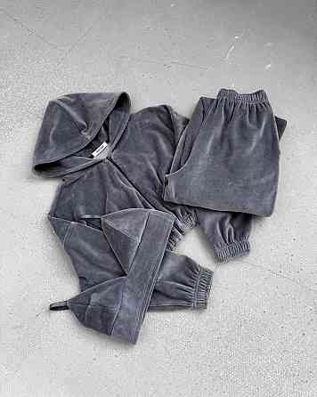 Женский стильный прогулочный костюм тройка турецкий велюр спорт Графит, 46/48 Одесса