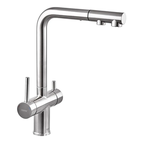 Кухонный смеситель Zerix LUX-024 с выдвижной лейкой, нержавеющая сталь, двойное подсоединение воды (ZX5555) Харьков