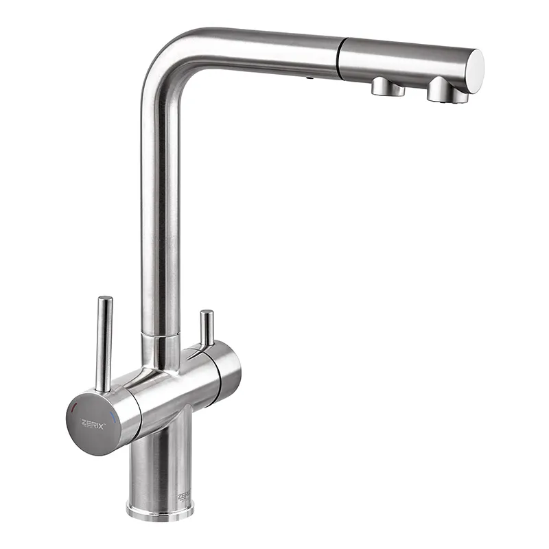Кухонний змішувач Zerix LUX-024 з висувною лійкою, нержавіюча сталь, подвійне підключення води (ZX5555) Харків - фото 1
