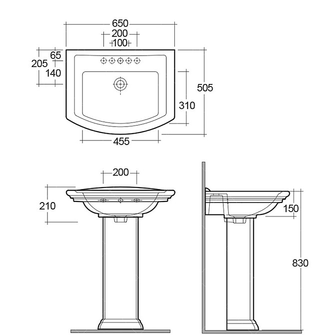 Раковина RAK Ceramics Washington комплект с ножкой 650x210x505мм (RAK0045) Белый Винница - изображение 2