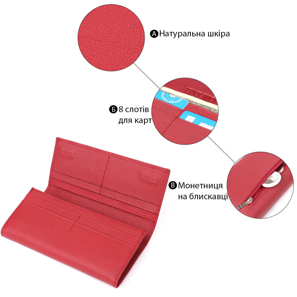 Женский вместительный кошелек из натуральной кожи Красный (ST Leather) Киев - изображение 8