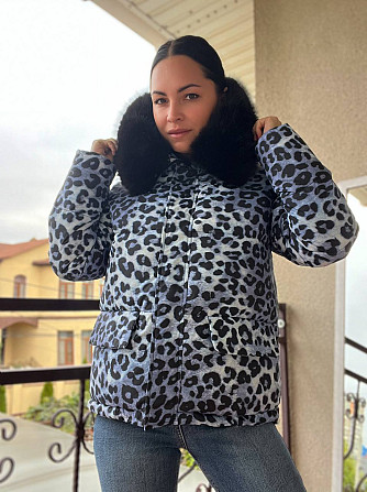 Куртка жіноча Lady Yep 9063 подовжена леопардовий принт з капюшоном хутро, сірий, 42 Одеса - фото 1