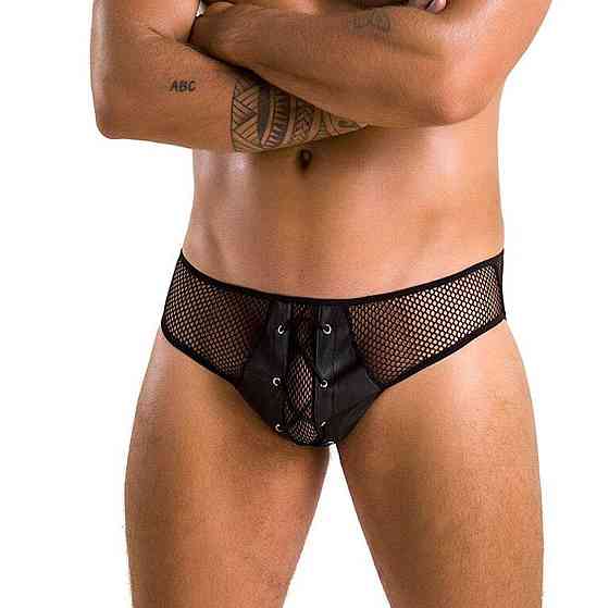 Мужские трусы со шнуровкой Passion 035 SLIP RICHARD S/M Black, экокожа, сетка Sex Aura Киев