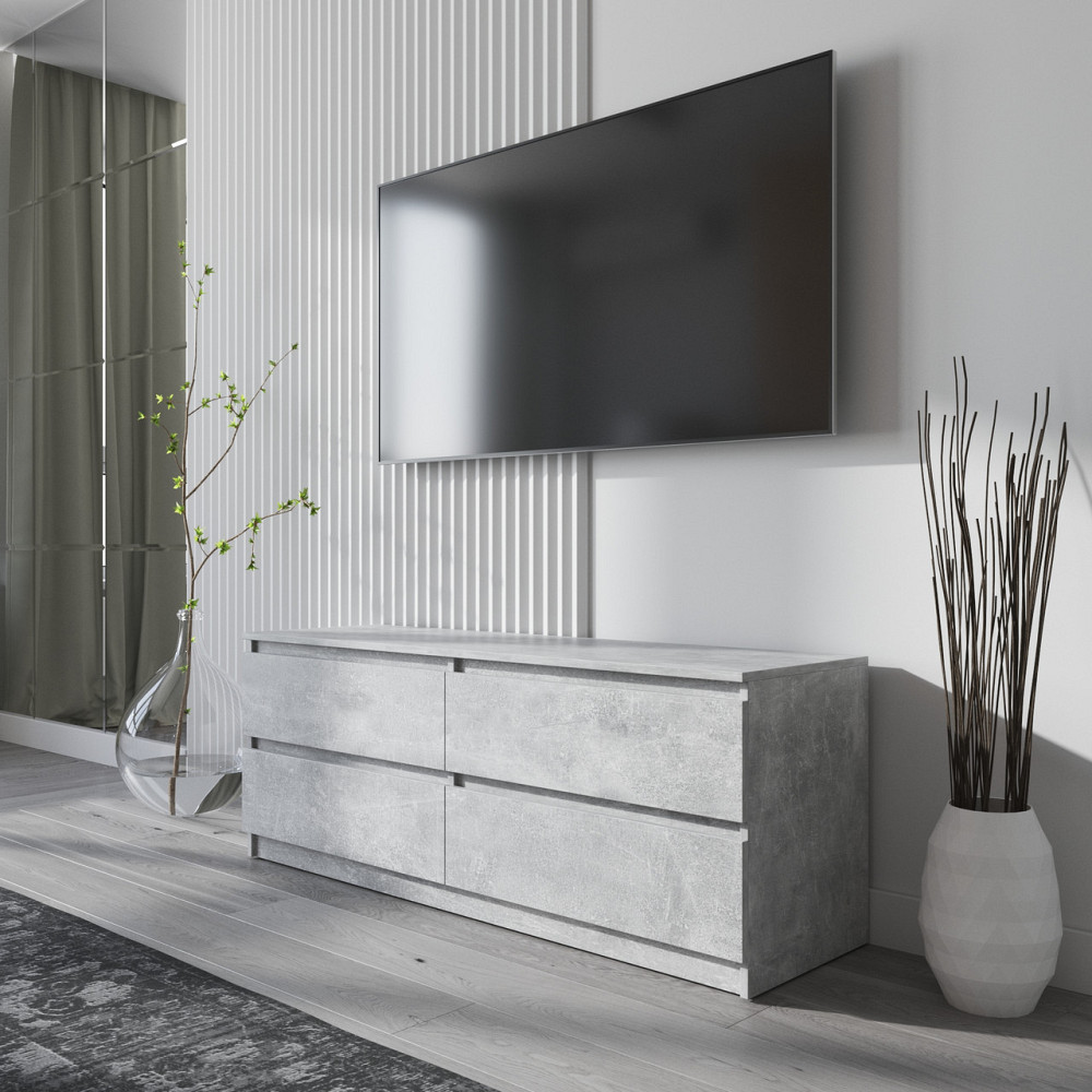 Тумба под телевизор VAYS R-6 Бетон, 4 ящика без ручек, ЛДСП, 140×40×53 см Львов - изображение 1