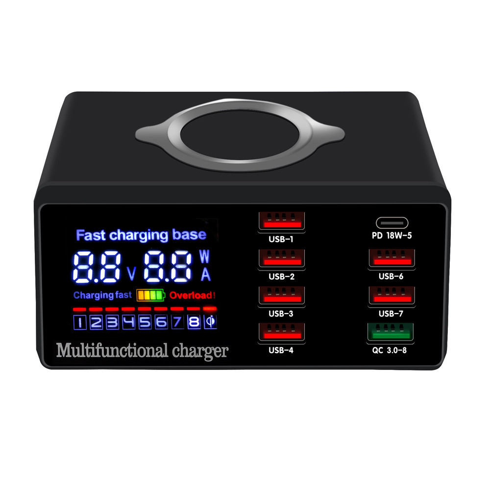 Зарядная станция сетевая 8x USB + беспроводная зарядка PD QC3.0 LED WLX-X9 Киев - изображение 1