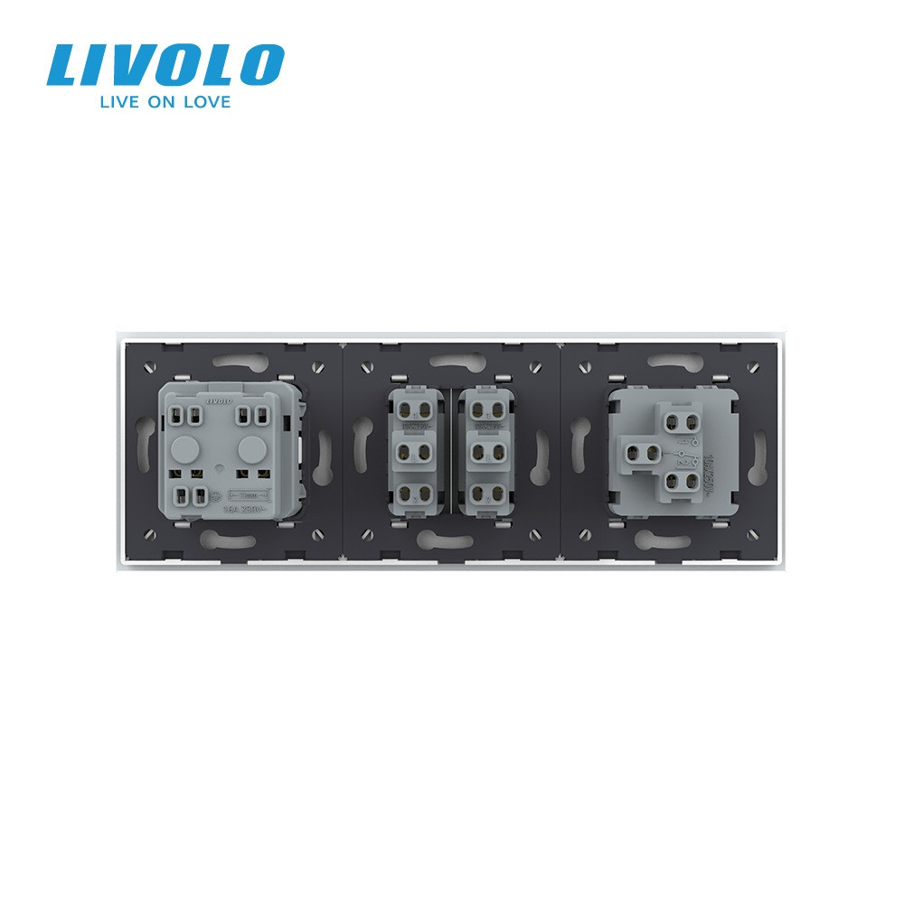 LIVOLO Трьохклавішний вимикач (1-2) з розеткою Livolo білий скло (VL-C7K1/K2/FCTC16A-6WP) Коломыя - изображение 7