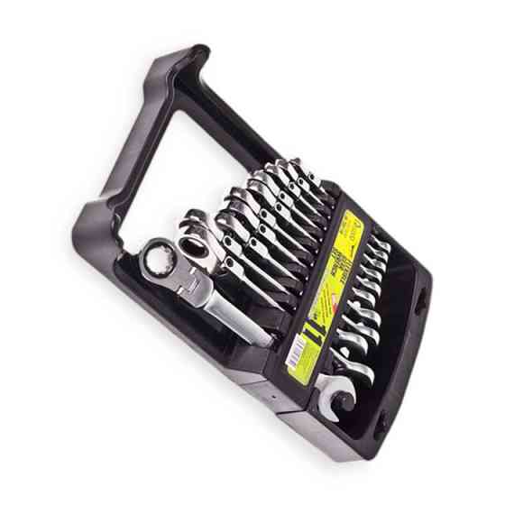 Набор ключей рожково-накидных с трещеткой 8-19 мм 11 шт (планшет) CrV шарнирные Мукачево