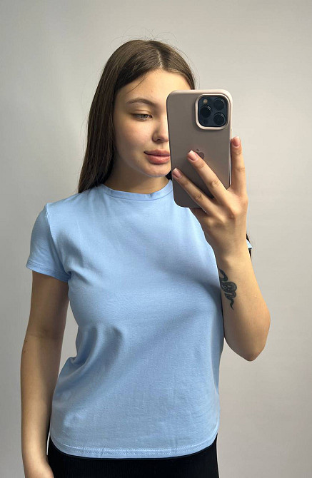 Базовая футболка женская удлиненная Голубой M Харьков - изображение 1