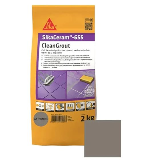 Затирка цементна для швів Sika Sikaceram-655 anthracite антрацит 2 кг Киев - изображение 1