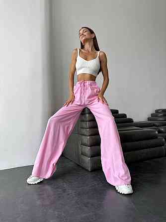 Женские базовые легкие брюки палаццо лён Розовый, 42/44 Одесса