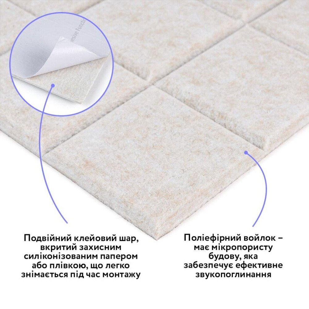 Звукоізоляційна панель 300х300х9мм Молочний меланж SW-00002701 Київ - фото 2